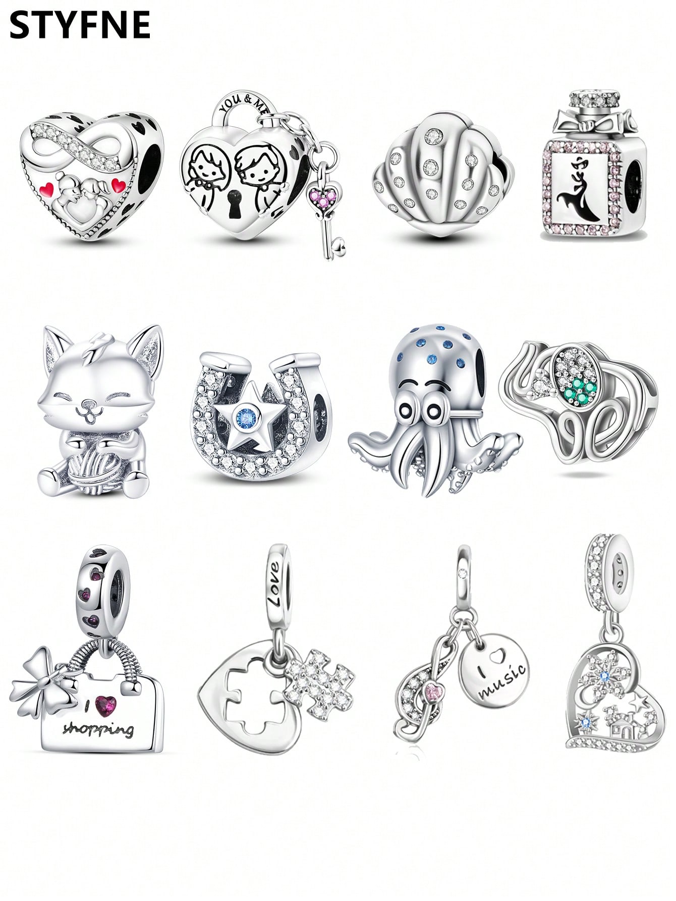 Jewelry Making Metal - Kalp şeklinde çanta Boncuk Charm Gümüş
